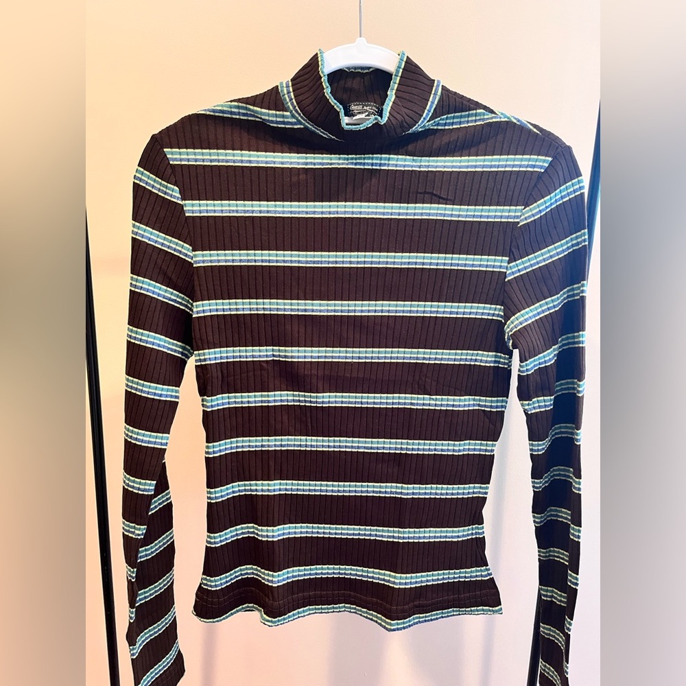 Womans Guess Jeans Brown and Blue Striped Turtleneck size XL